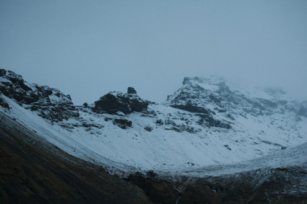 Snowy mountains seen from the glacier at Skaftafell