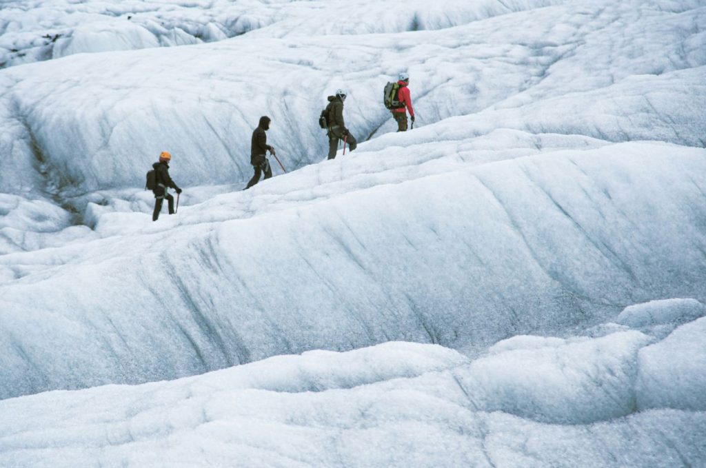 A group on a snowy slope, Svínafellsjökull
