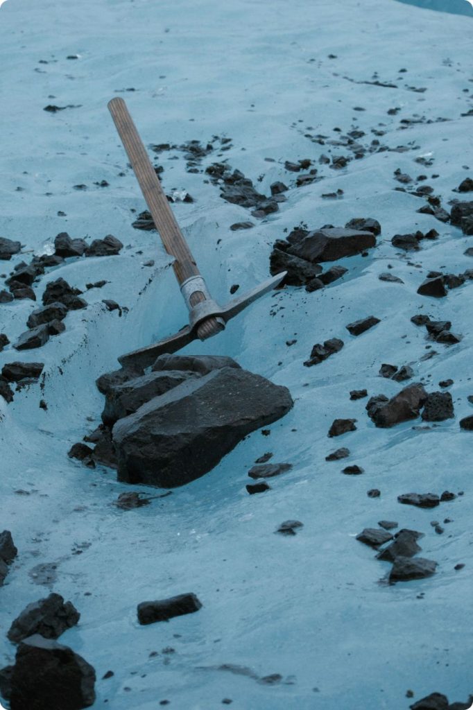An ice axe in glacier ice at Skaftafell.